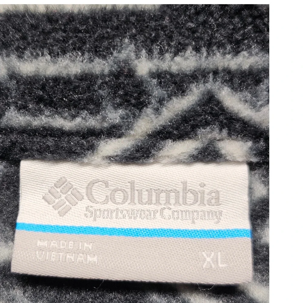 Columbia Full Zip Fleece Jacket Womens Size XL Black White Geometric Long Sleeve